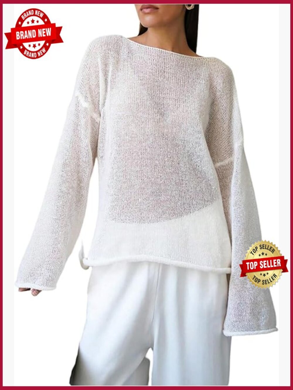Sheer Mesh Long Sleeve Crochet Knit Beach Cover Up Top